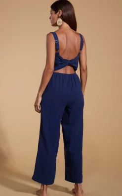 Women Dancing Leopard Halo Kimani Twist Back Jumpsuit In Navy
