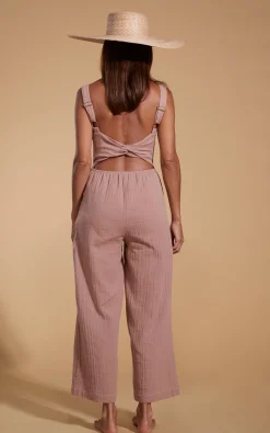 Women Dancing Leopard Halo Kimani Twist Back Jumpsuit In Fawn