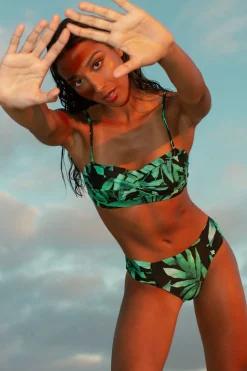 Women Dancing Leopard Halo Lalita Bandeau Bikini Top In Watercolour Green Leaf