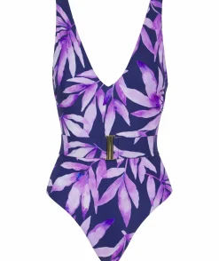 Women Dancing Leopard Halo Sa Caleta Swimsuit In Watercolour Purple Leaf