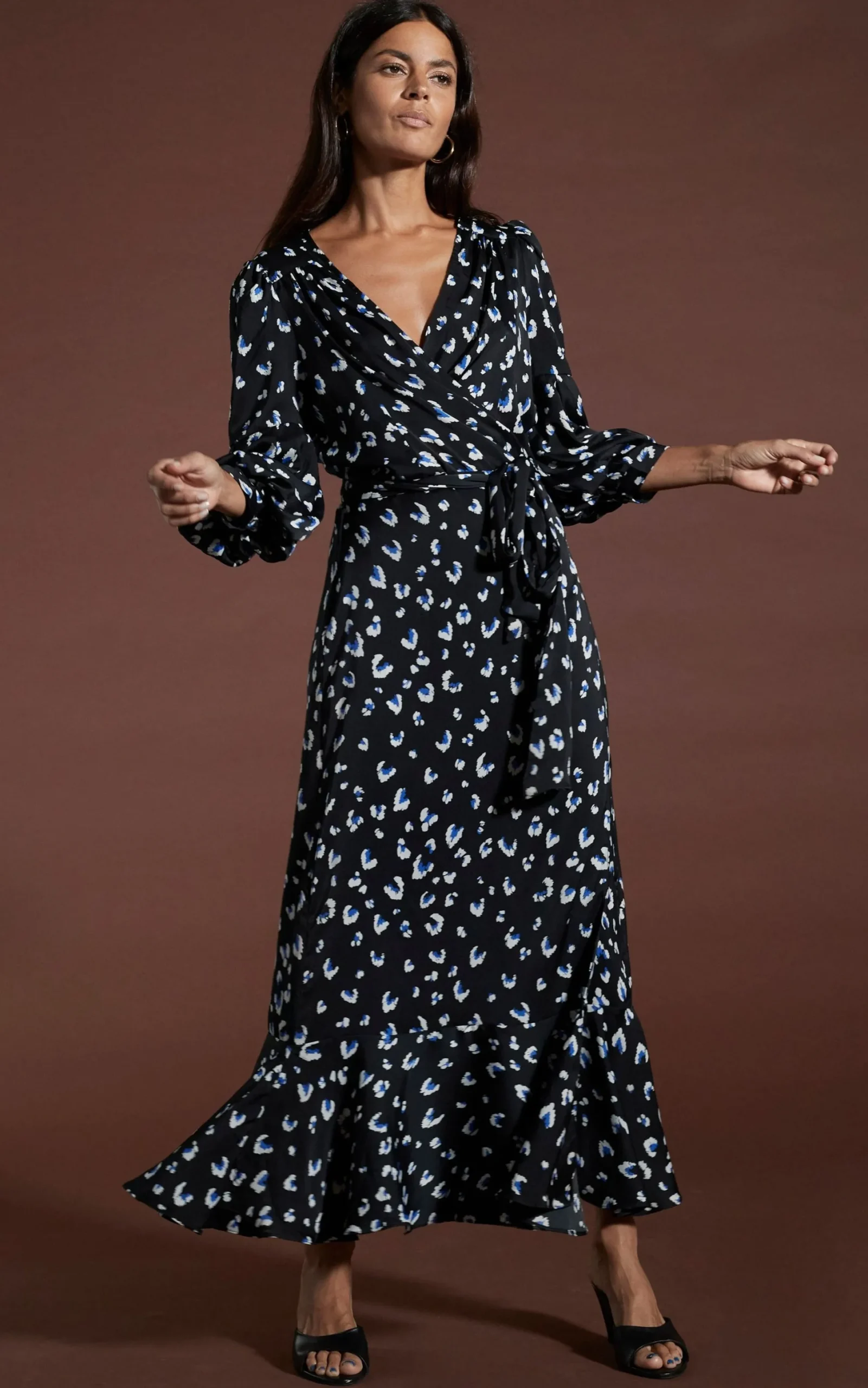 Women Dancing Leopard Havannah Maxi Wrap Dress In Abstract White On Black Leopard