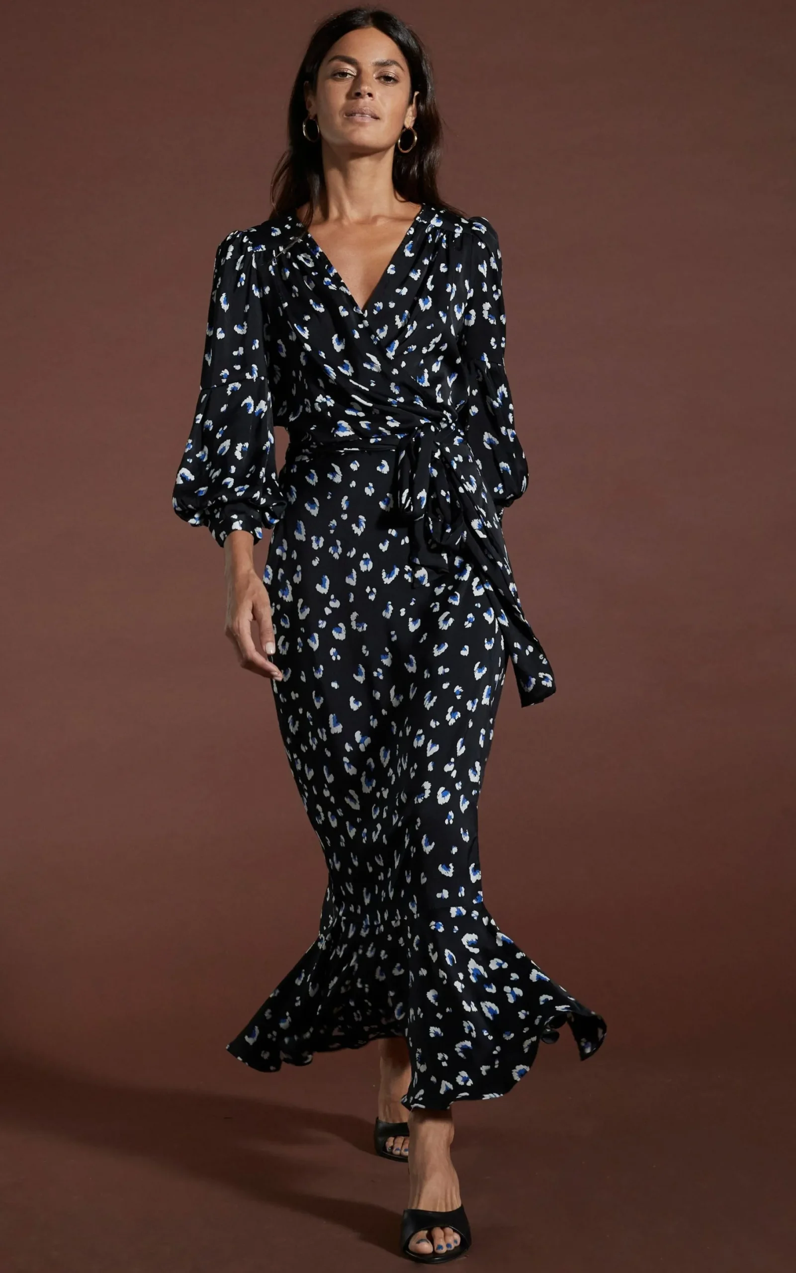 Women Dancing Leopard Havannah Maxi Wrap Dress In Abstract White On Black Leopard