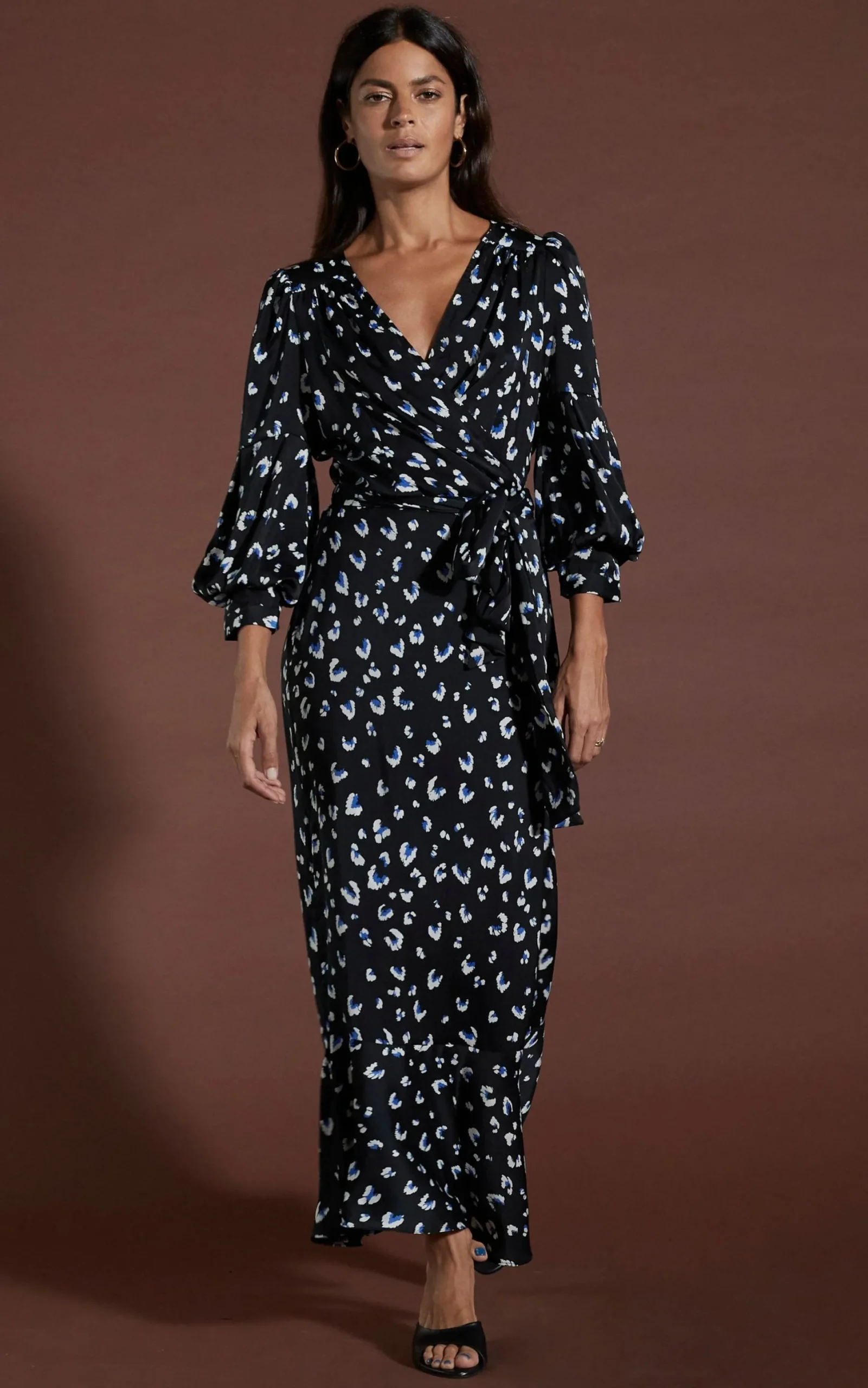 Women Dancing Leopard Havannah Maxi Wrap Dress In Abstract White On Black Leopard