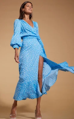 Women Dancing Leopard Havannah Maxi Wrap Dress In Abstract White On Blue