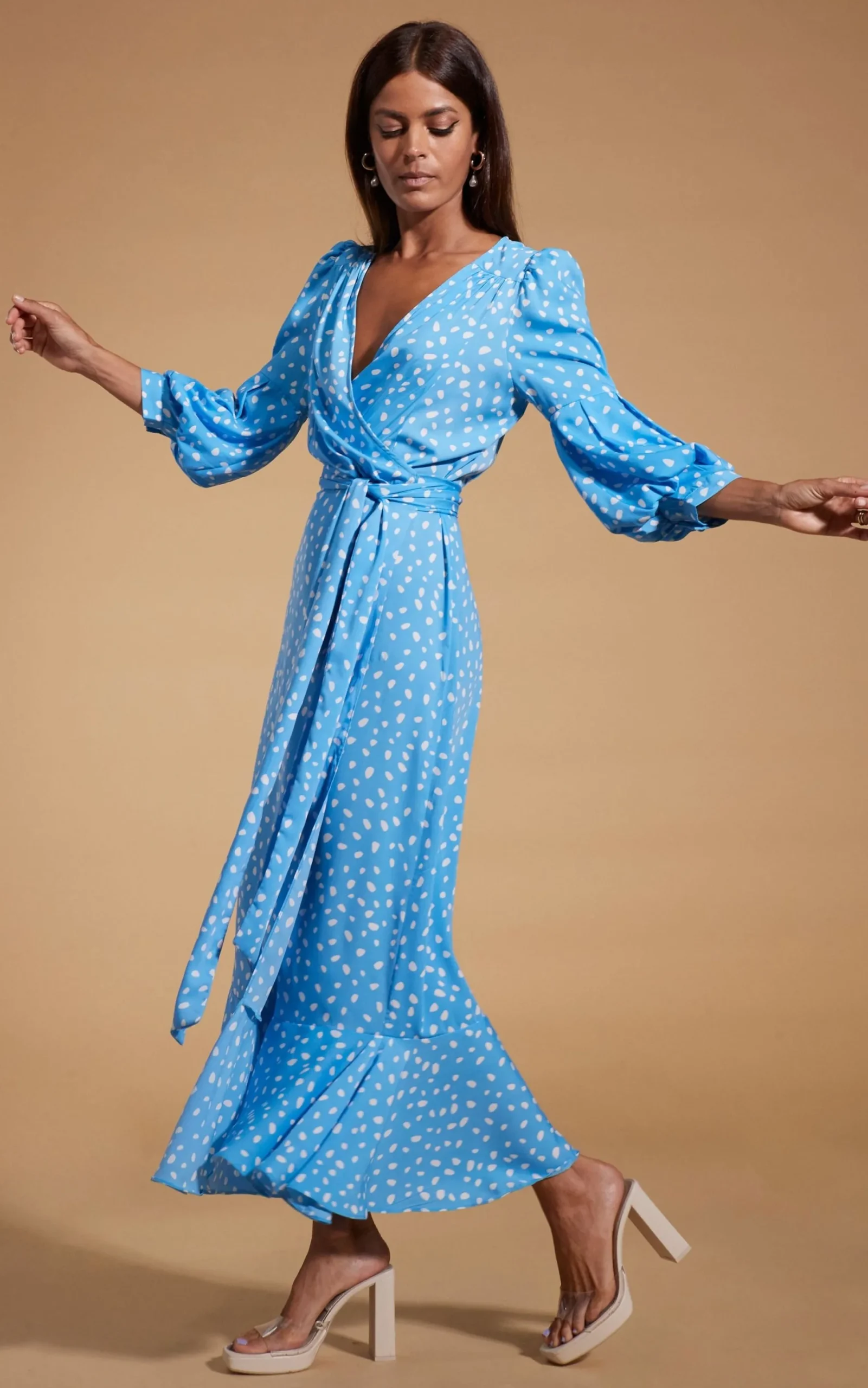 Women Dancing Leopard Havannah Maxi Wrap Dress In Abstract White On Blue
