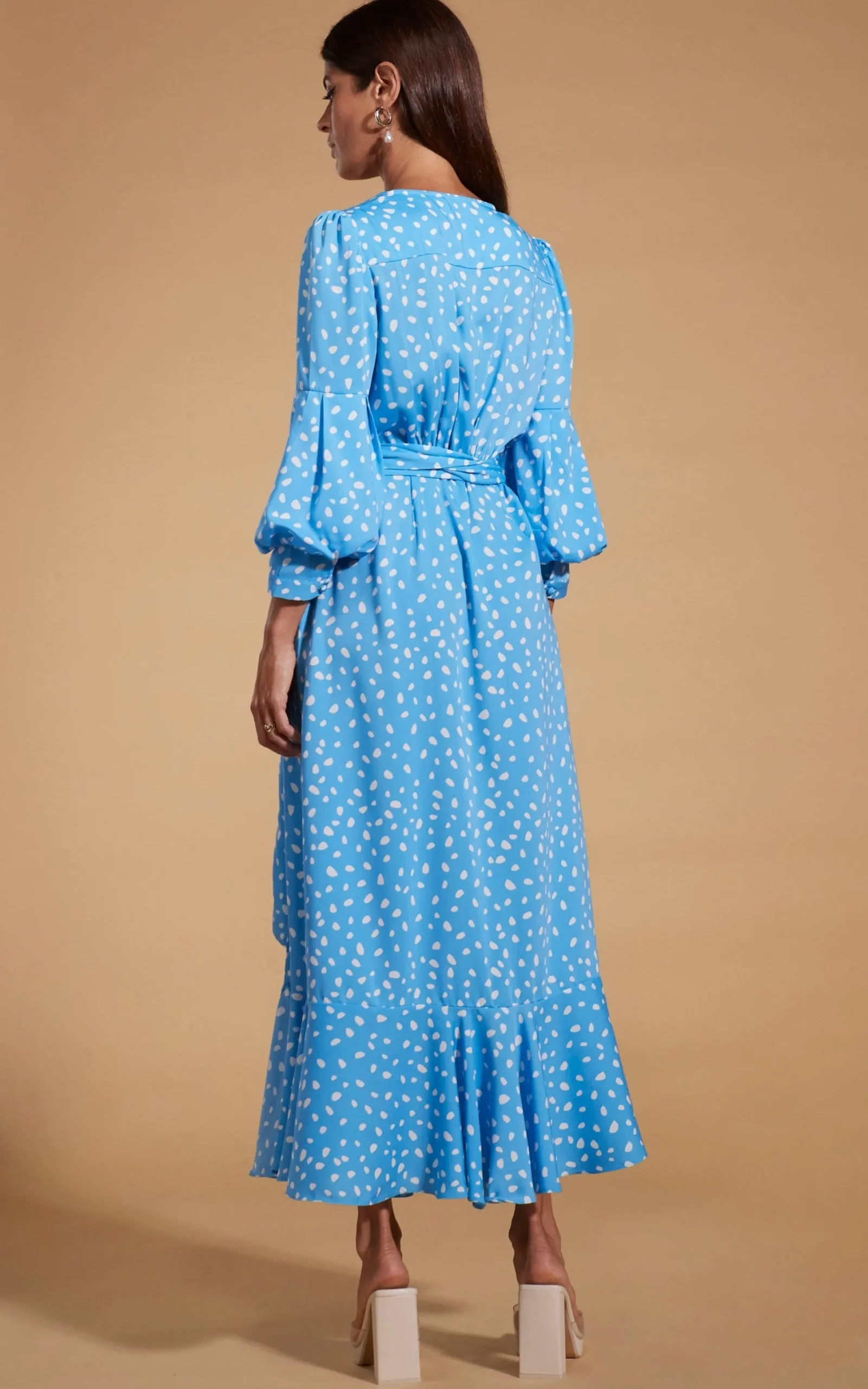 Women Dancing Leopard Havannah Maxi Wrap Dress In Abstract White On Blue