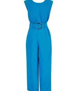 Women Dancing Leopard Indy Linen Jumpsuit In Blue - Reversible