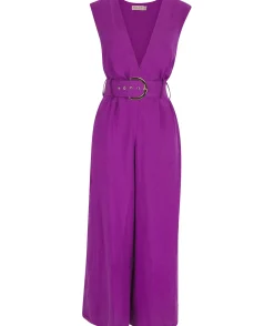 Women Dancing Leopard Indy Linen Jumpsuit In Purple - Reversible