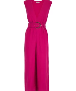 Women Dancing Leopard Indy Linen Jumpsuit In Raspberry - Reversible