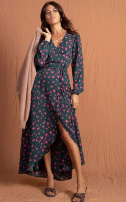 Women Dancing Leopard Jagger Maxi Dress In Abstract Pink On Green