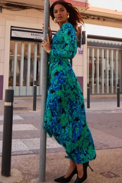 Women Dancing Leopard Jagger Maxi Dress In Blue & Green Floral