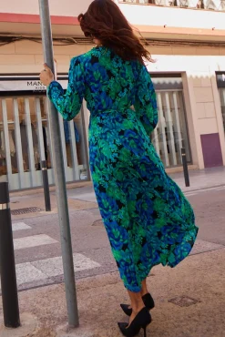 Women Dancing Leopard Jagger Maxi Dress In Blue & Green Floral