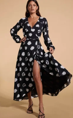 Women Dancing Leopard Jagger Maxi Dress In White On Black Dot