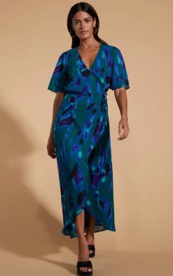 Women Dancing Leopard Jenna Maxi Dress In Abstract Camo Blue On Green