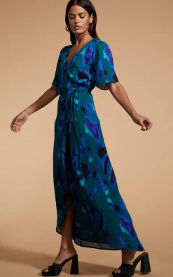 Women Dancing Leopard Jenna Maxi Dress In Abstract Camo Blue On Green