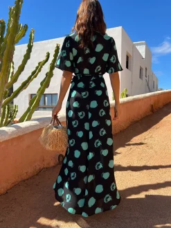 Women Dancing Leopard Jenna Maxi Dress In Green On Black Dot