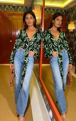 Women Dancing Leopard Joanie Tie Top In Tropic Green On Black