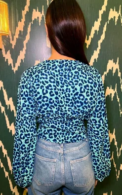 Women Dancing Leopard Joanie Tie Top In Turquoise Leopard