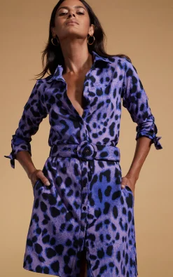 Women Dancing Leopard Jonah Mini Shirt Dress In Lilac Leopard
