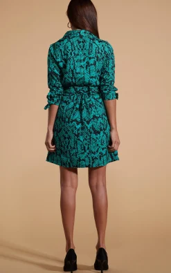 Women Dancing Leopard Jonah Mini Shirt Dress In Green Snake