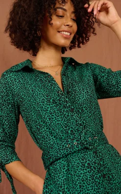 Women Dancing Leopard Jonah Mini Shirt Dress In Small Green Leopard
