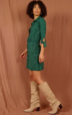 Women Dancing Leopard Jonah Mini Shirt Dress In Small Green Leopard