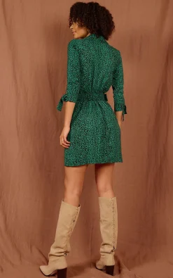 Women Dancing Leopard Jonah Mini Shirt Dress In Small Green Leopard