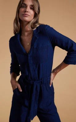 Women Dancing Leopard Juno Jumpsuit In Denim Blue