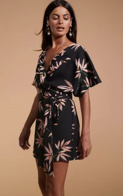 Women Dancing Leopard Kansas Mini Wrap Dress In Bamboo Black Base