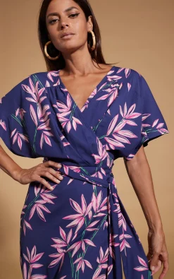 Women Dancing Leopard Kansas Mini Wrap Dress In Bamboo Navy Base
