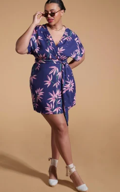 Women Dancing Leopard Kansas Mini Wrap Dress In Bamboo Navy Base