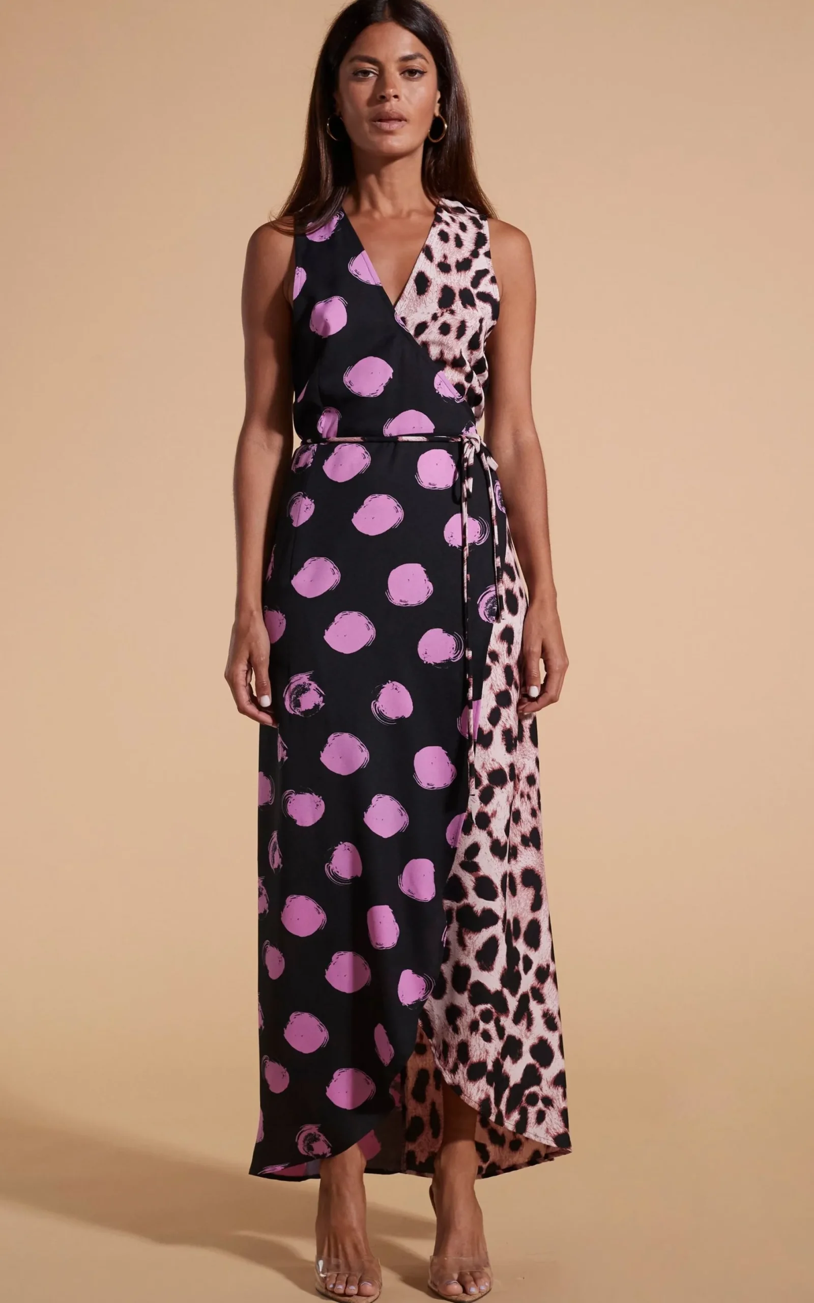 Women Dancing Leopard Kyla Dress In Pink On Black Dot & Blush Leopard
