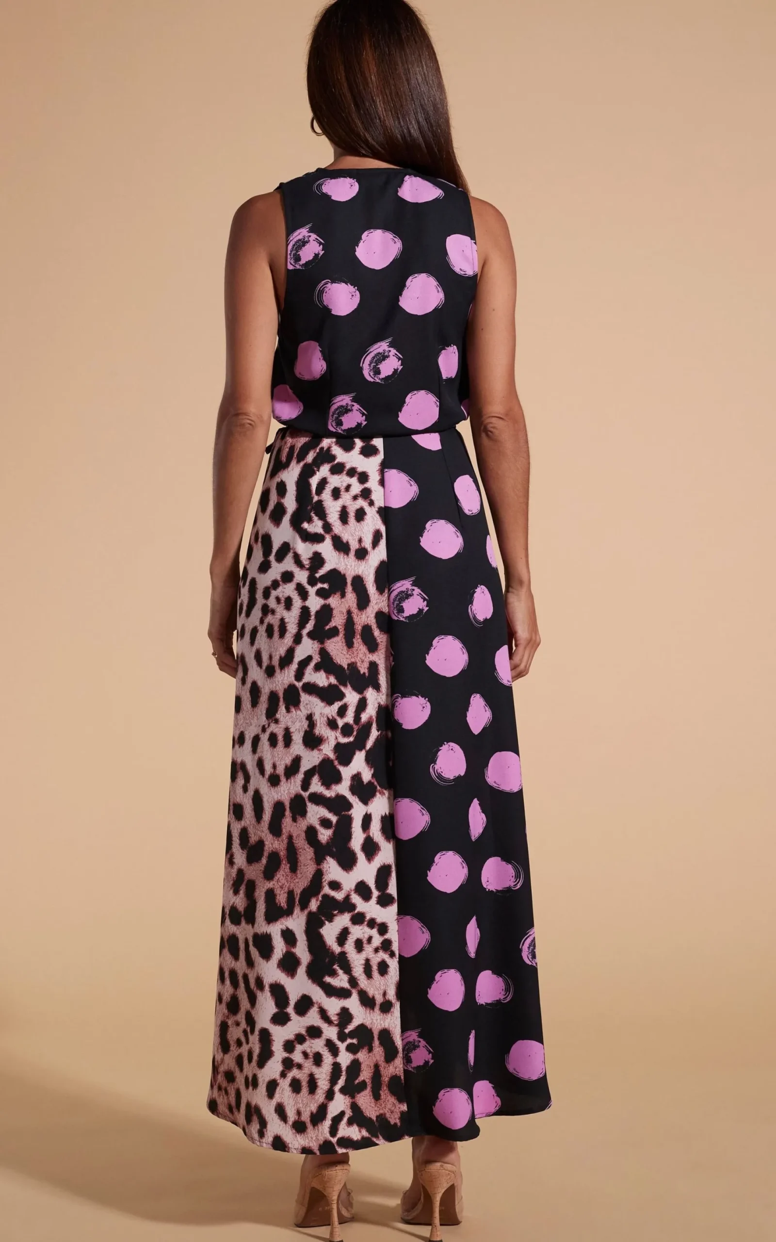 Women Dancing Leopard Kyla Dress In Pink On Black Dot & Blush Leopard