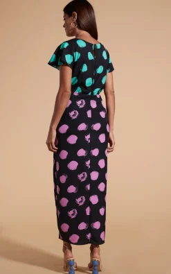 Women Dancing Leopard Lily Dress In Green On Black Dot & Pink On Black Dot