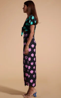 Women Dancing Leopard Lily Dress In Green On Black Dot & Pink On Black Dot