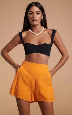 Women Dancing Leopard Lola Linen Shorts In Orange