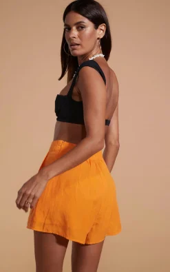 Women Dancing Leopard Lola Linen Shorts In Orange