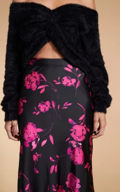 Women Dancing Leopard Lotus Skirt In Pink On Black Floral