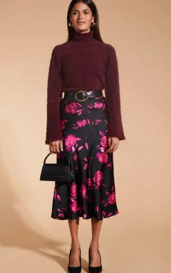 Women Dancing Leopard Lotus Skirt In Pink On Black Floral