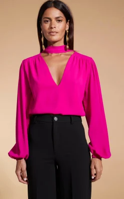 Women Dancing Leopard Lyma (Multi-Way) Tie Neck Top In Solid Magenta