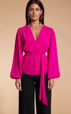 Women Dancing Leopard Lyma (Multi-Way) Tie Neck Top In Solid Magenta