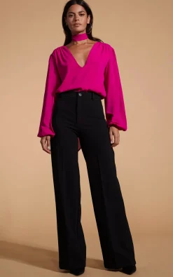 Women Dancing Leopard Lyma (Multi-Way) Tie Neck Top In Solid Magenta