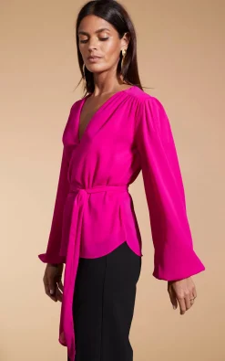 Women Dancing Leopard Lyma (Multi-Way) Tie Neck Top In Solid Magenta