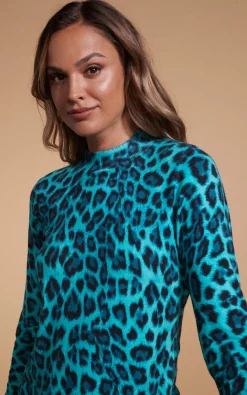 Women Dancing Leopard Lynx Slouchy Mini Dress In Green Leopard