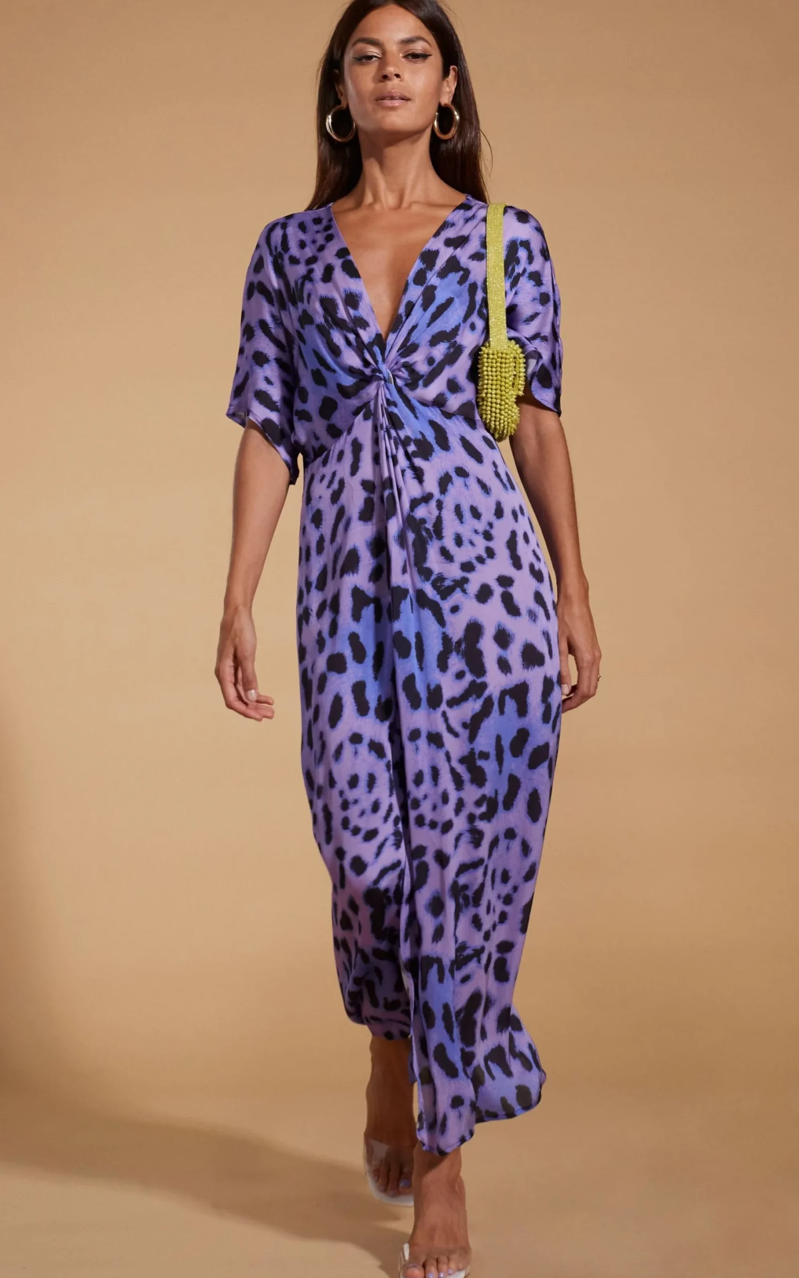 Women Dancing Leopard Makuna Kaftan In Lilac Leopard