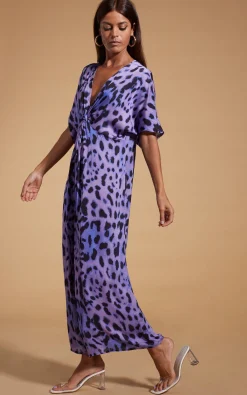 Women Dancing Leopard Makuna Kaftan In Lilac Leopard