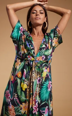 Women Dancing Leopard Makuna Kaftan In Paradise Jungle