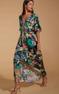 Women Dancing Leopard Makuna Kaftan In Paradise Jungle