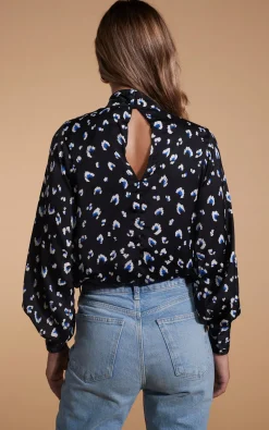 Women Dancing Leopard Margo Pintuck Blouse In Abstract White On Black Leopard