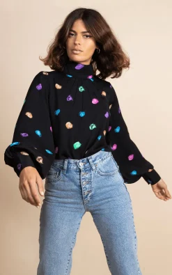 Women Dancing Leopard Margo Pintuck Blouse In Vintage Dots